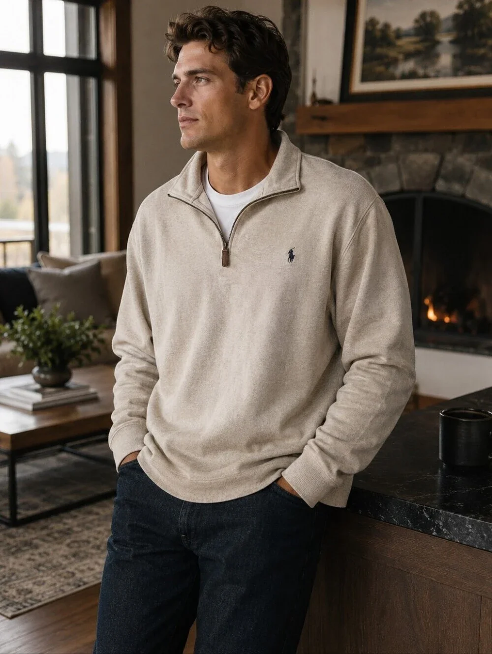 Polo Ralph Lauren Men’s 3XB Big Beige 1/4 Zip Sweater Pullover 100% Cotton